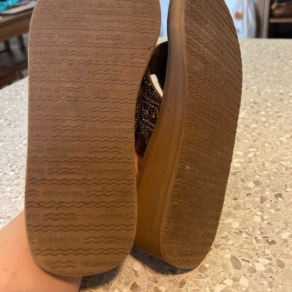 Yellow box Flatform Sandal Brown Bejeweled size 8 Leather upper - Picture 5 of 11